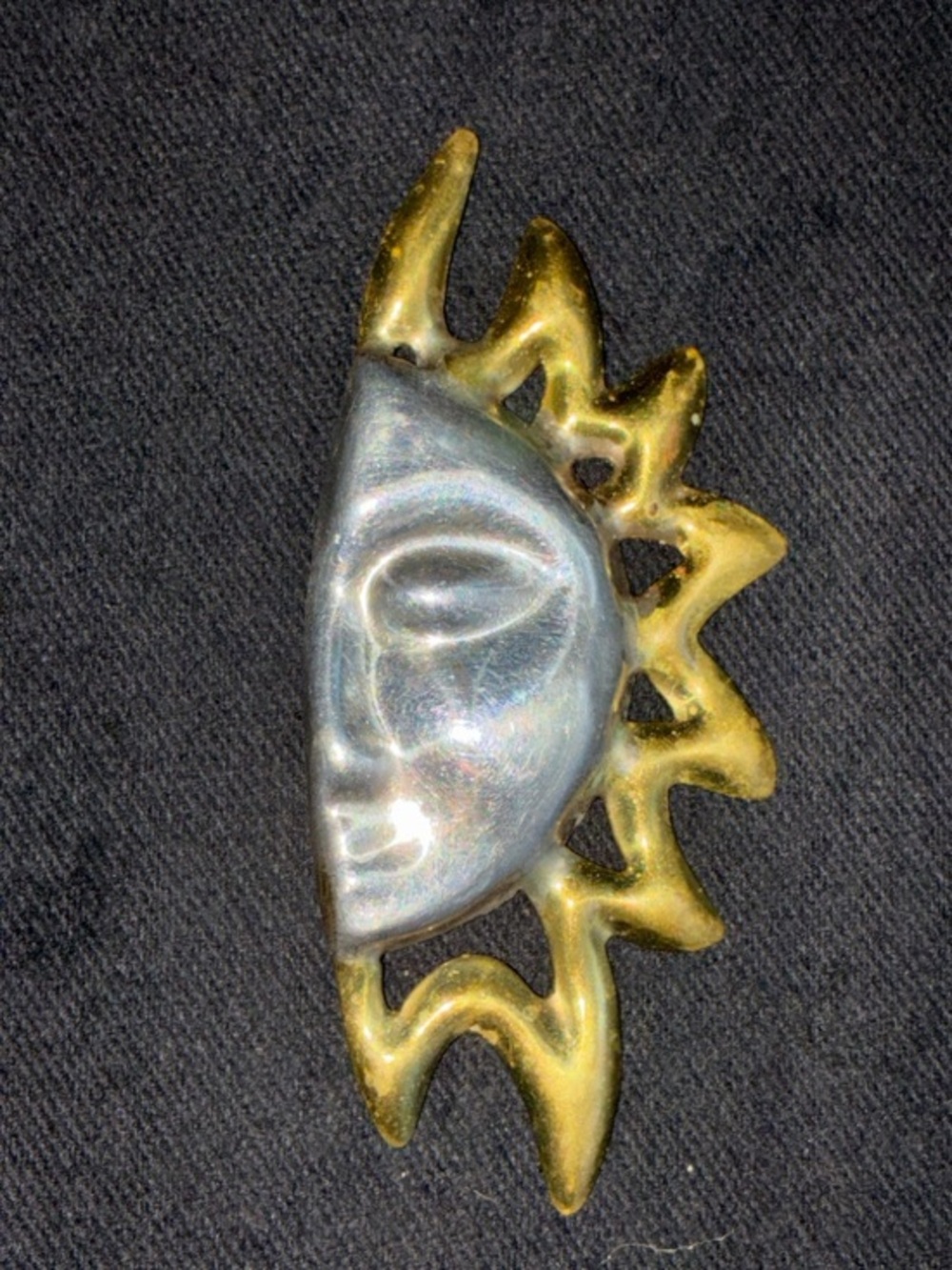 VTG 925 TAXCO MEXICO HALF SUN AND MOON FACE OVERSIZED BROOCH UNISEX BOHEMIAN EUC